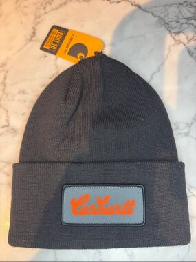 Carhartt Navy Beanie with Orange Logo